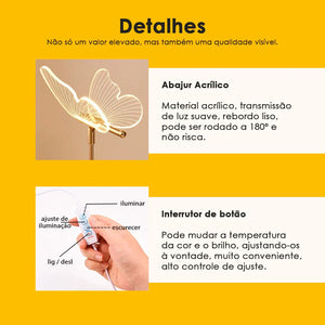 Luminária de Mesa Borboleta Refisher — luz acesa