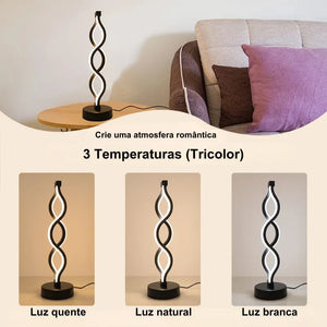 Luminária de Mesa Espiral Dupla Refisher — luz acesa