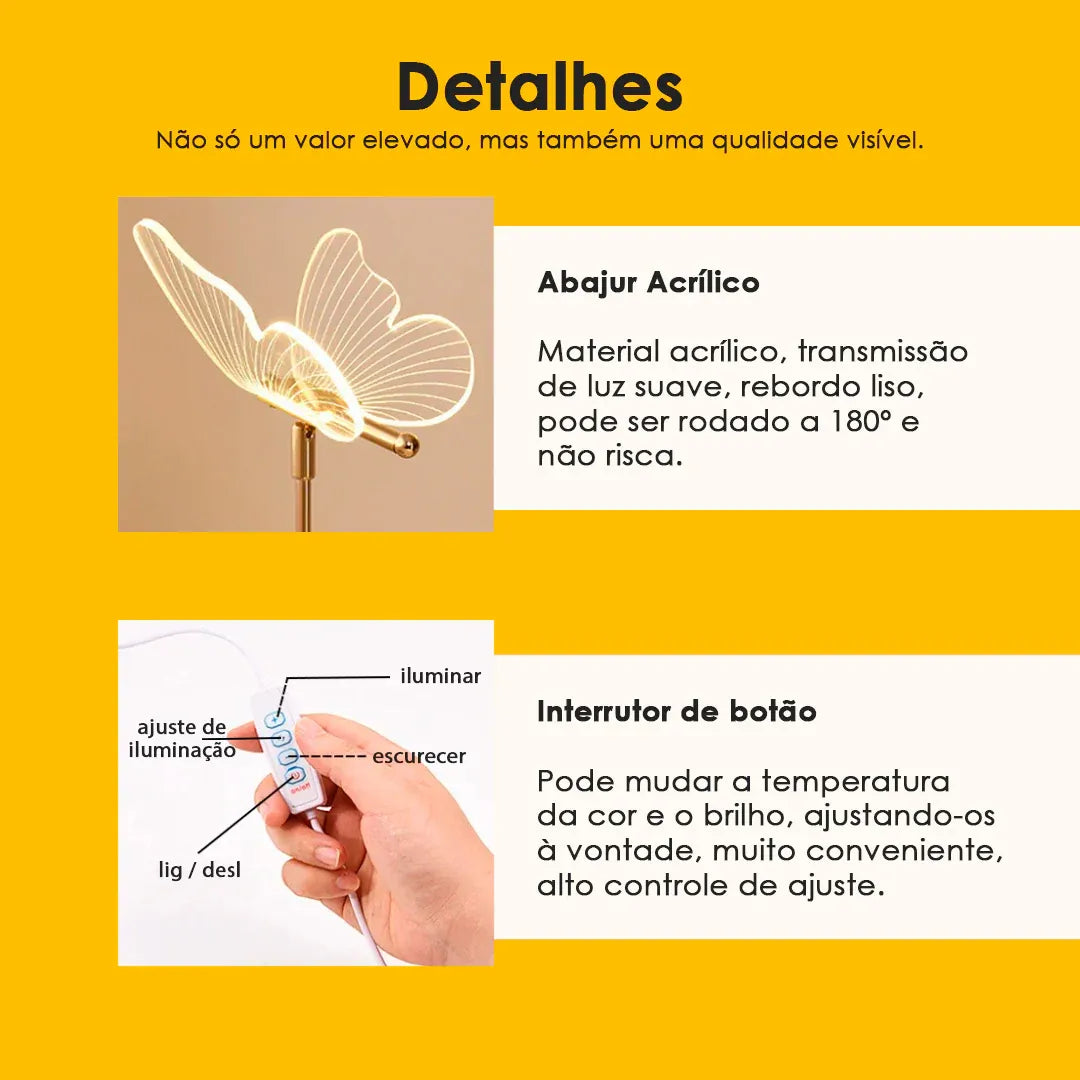 Luminária de Mesa Borboleta Refisher — luz acesa