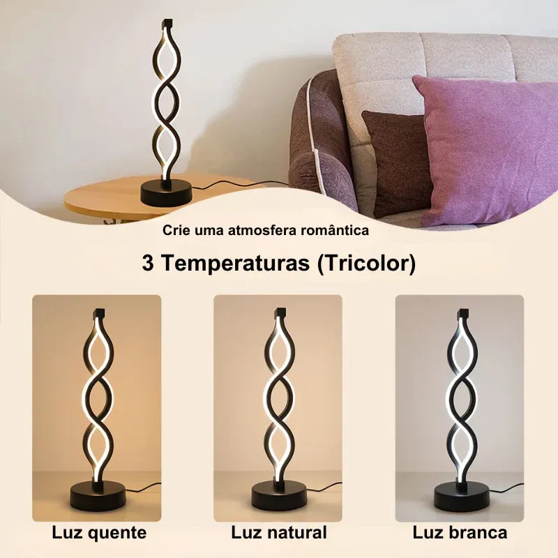 Luminária de Mesa Espiral Dupla Refisher — luz acesa