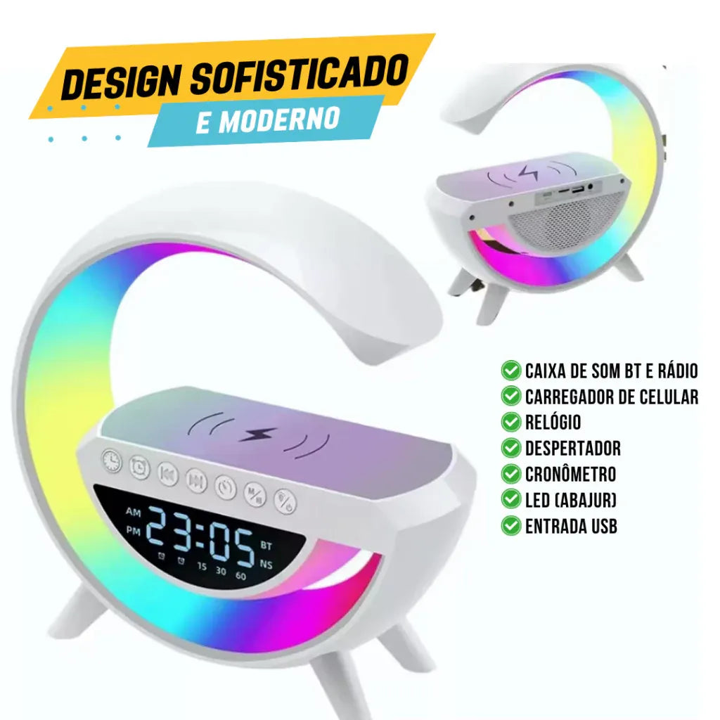 Luminária de Mesa Inteligente com Caixa de Som Refisher — em ambiente decorado