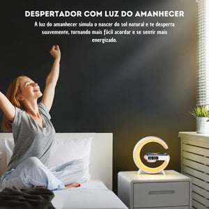 Luminária de Mesa Inteligente com Caixa de Som Refisher — vista lateral